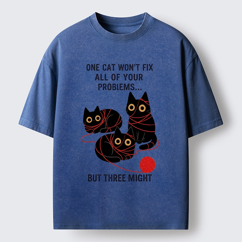 Tokyo-Tiger Three Cats Fix All Problems Washed T-Shirt