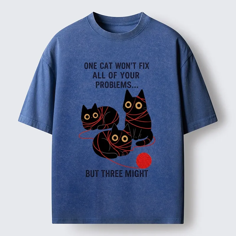 Tokyo-Tiger Three Cats Fix All Problems Washed T-Shirt