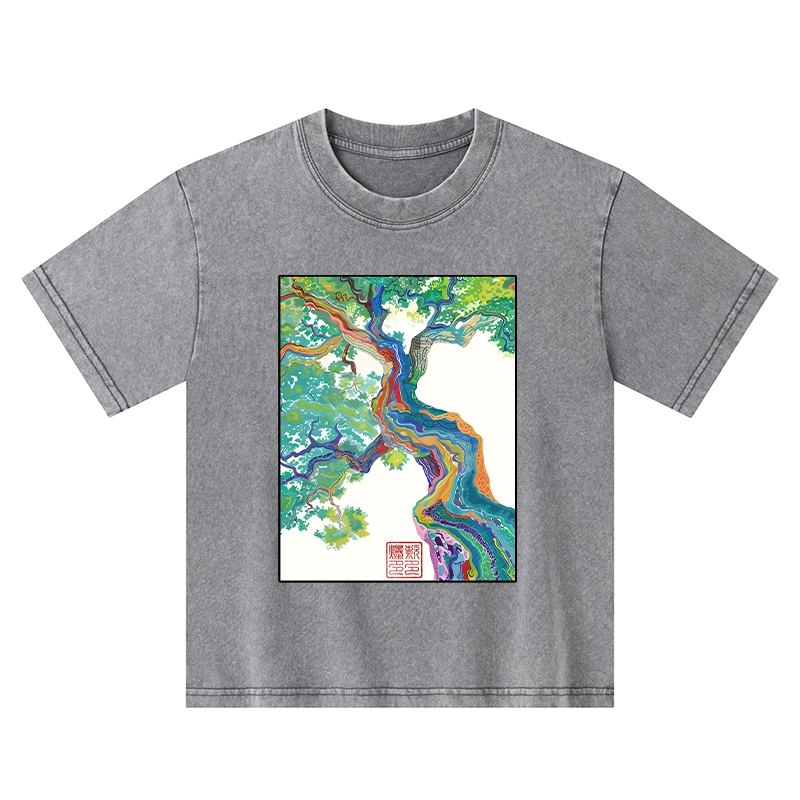 Tokyo-Tiger Colorful Magic Tree Kids Washed T-Shirt