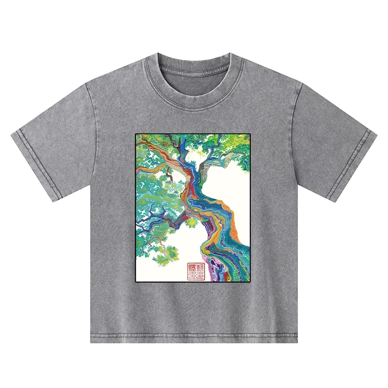 Tokyo-Tiger Colorful Magic Tree Kids Washed T-Shirt