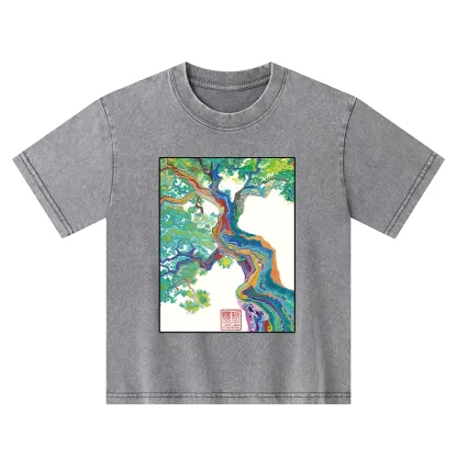 Tokyo-Tiger Colorful Magic Tree Kids Washed T-Shirt