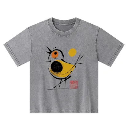 Tokyo-Tiger Aesthetic Yellow And Black Bird Kids Washed T-Shirt