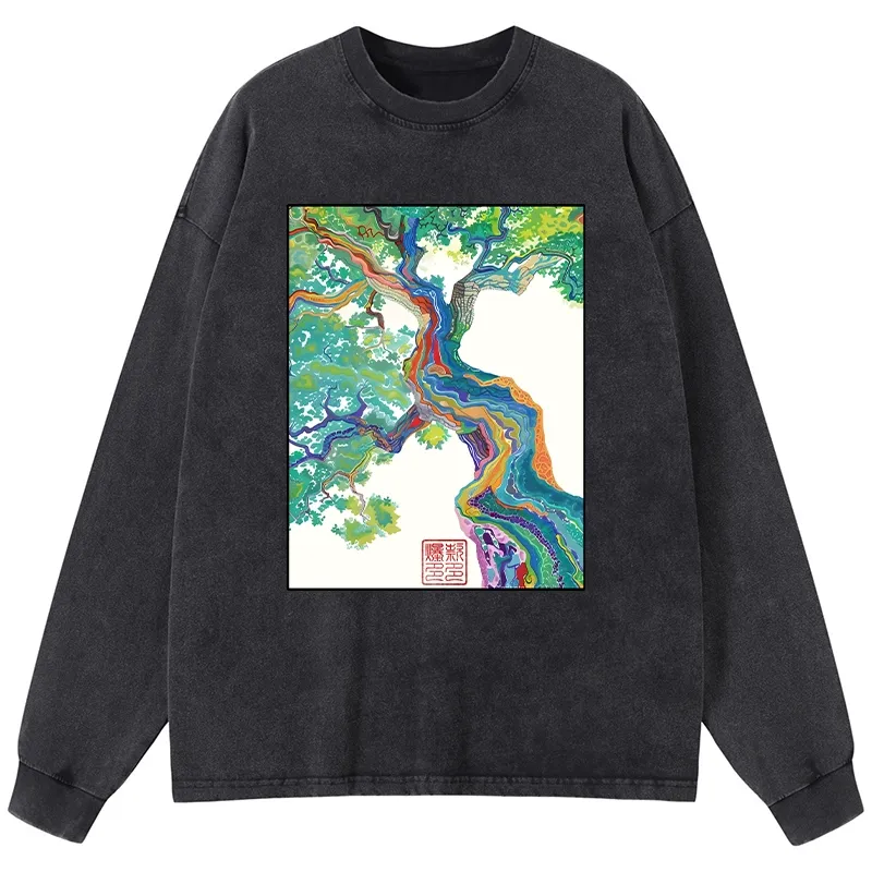 Tokyo-Tiger Colorful Magic Tree Washed Long Sleeve T-Shirt