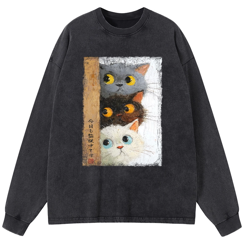 Tokyo-Tiger Three Cute Cats Watch You Washed Long Sleeve T-Shirt