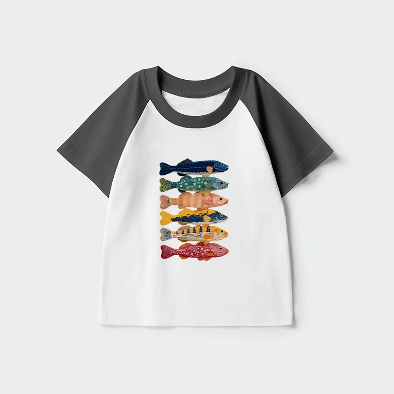 Tokyo-Tiger Colorful Fish Art Collection Kids Raglan T-shirt