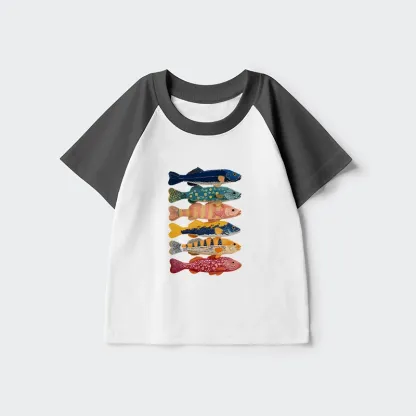 Tokyo-Tiger Colorful Fish Art Collection Kids Raglan T-shirt