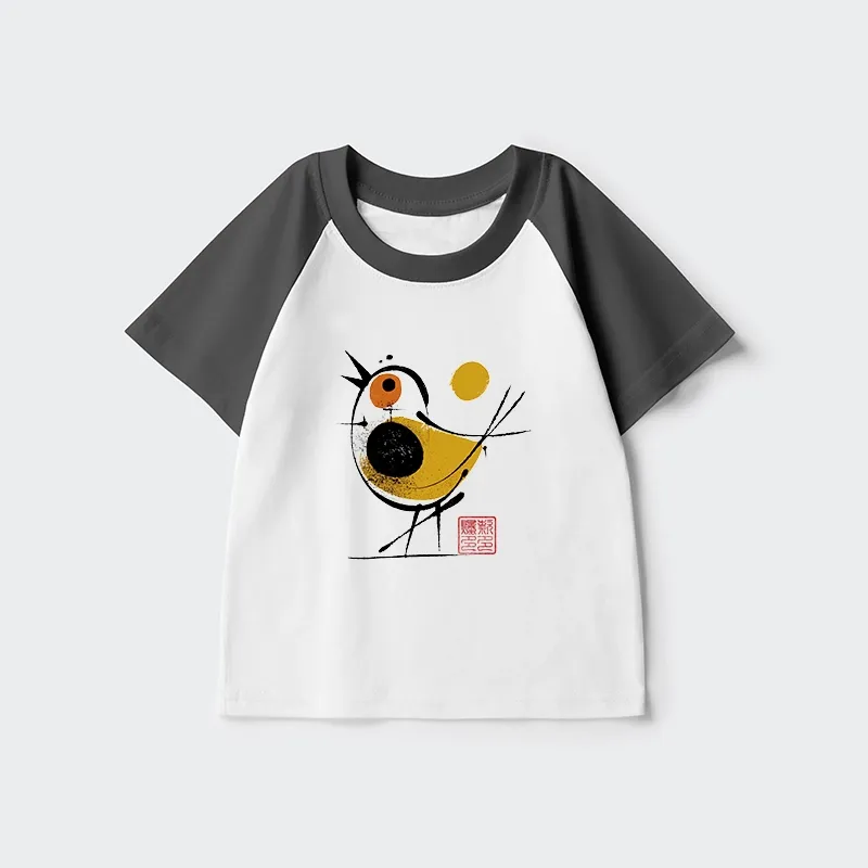 Tokyo-Tiger Aesthetic Yellow And Black Bird Kids Raglan T-shirt