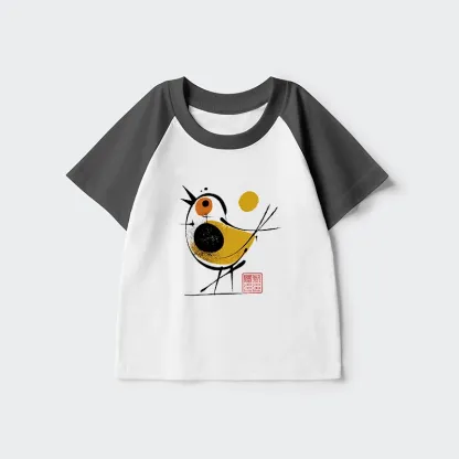 Tokyo-Tiger Aesthetic Yellow And Black Bird Kids Raglan T-shirt