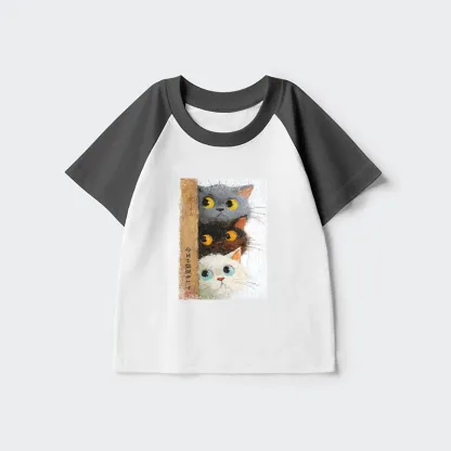 Tokyo-Tiger Three Cute Cats Watch You Kids Raglan T-shirt