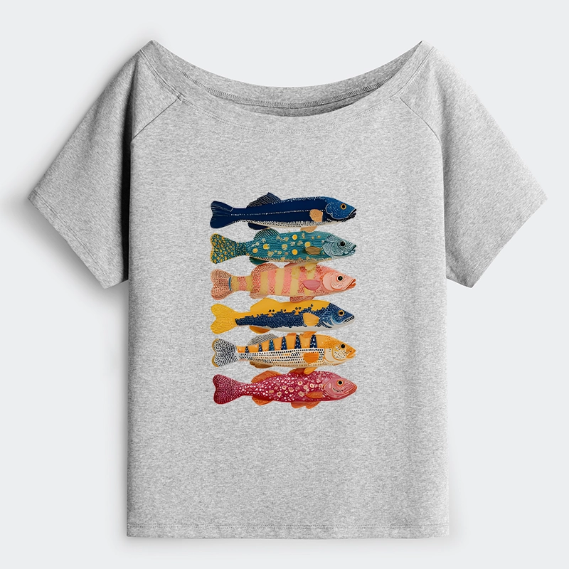 Tokyo-Tiger Colorful Fish Art Collection Shoulder T-Shirt
