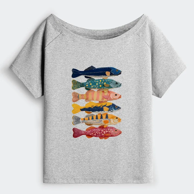 Tokyo-Tiger Colorful Fish Art Collection Shoulder T-Shirt