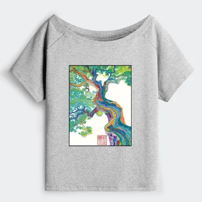 Tokyo-Tiger Colorful Magic Tree Off Shoulder T-Shirt