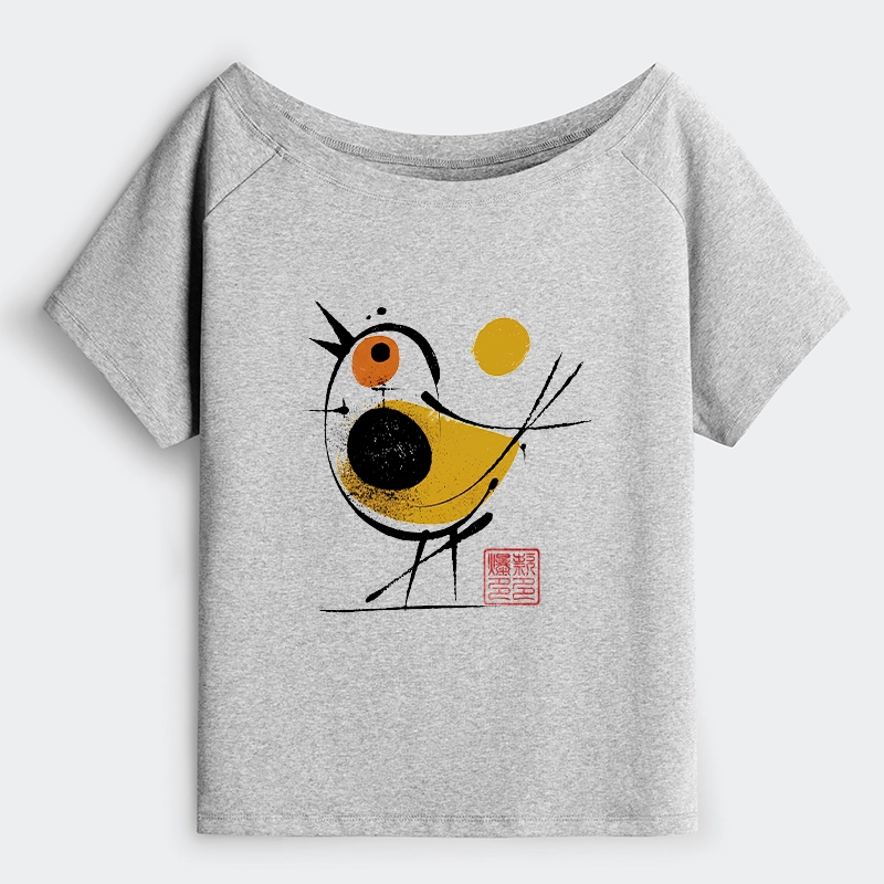 Tokyo-Tiger Aesthetic Yellow And Black Bird Off Shoulder T-Shirt