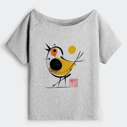 Tokyo-Tiger Aesthetic Yellow And Black Bird Off Shoulder T-Shirt