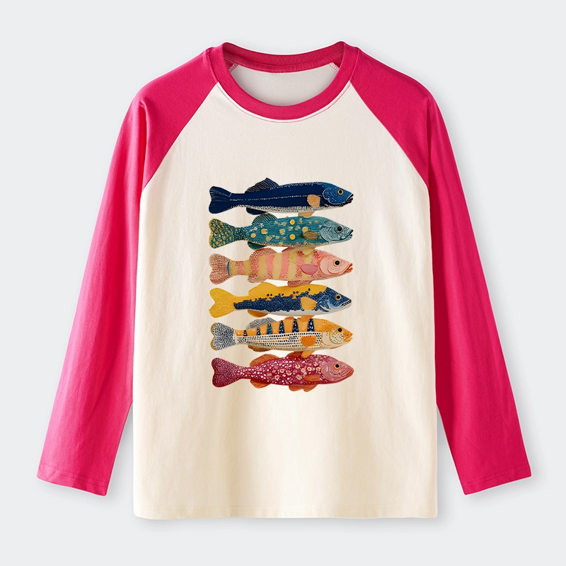 Tokyo-Tiger Colorful Fish Art Collection Raglan Long Sleeve T-shirt
