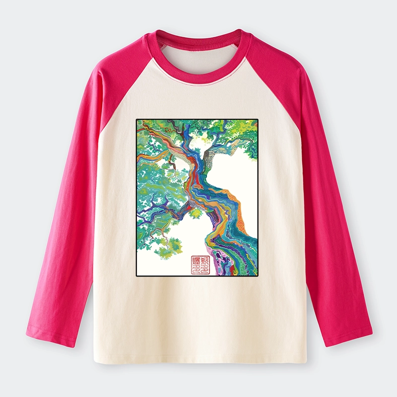 Tokyo-Tiger Colorful Magic Tree Raglan Long Sleeve T-shirt