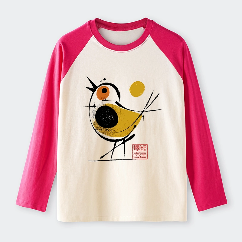 Tokyo-Tiger Aesthetic Yellow And Black Bird Raglan Long Sleeve T-shirt