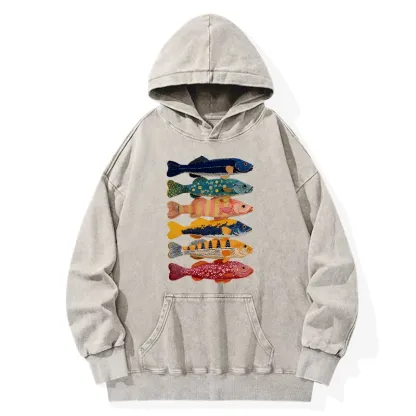 Tokyo-Tiger Colorful Fish Art Collection Washed Hoodie