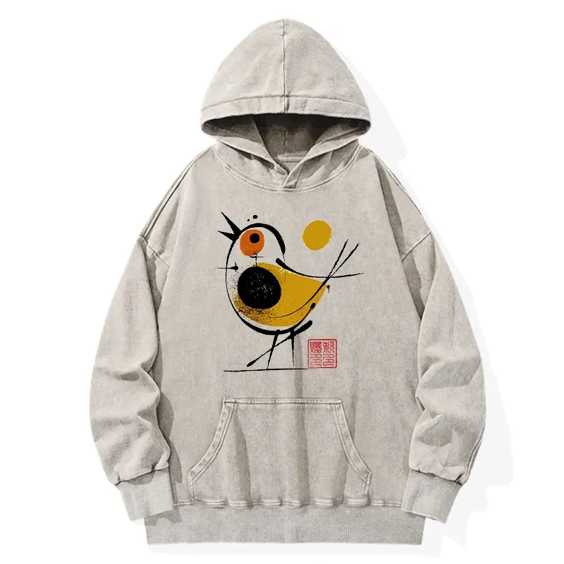 Tokyo-Tiger Aesthetic Yellow And Black Bird Washed Hoodie Sale