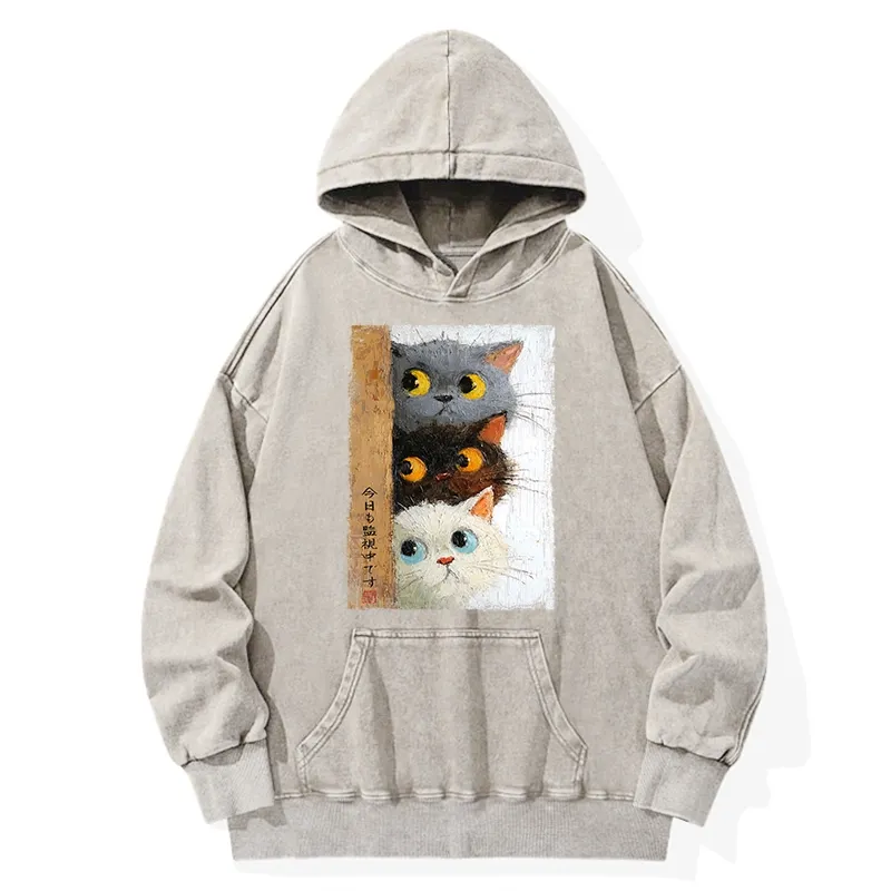 Tokyo-Tiger Three Cute Cats Watch You Washed Hoodie