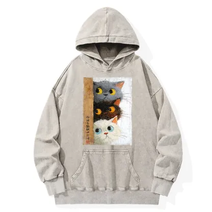 Tokyo-Tiger Three Cute Cats Watch You Washed Hoodie
