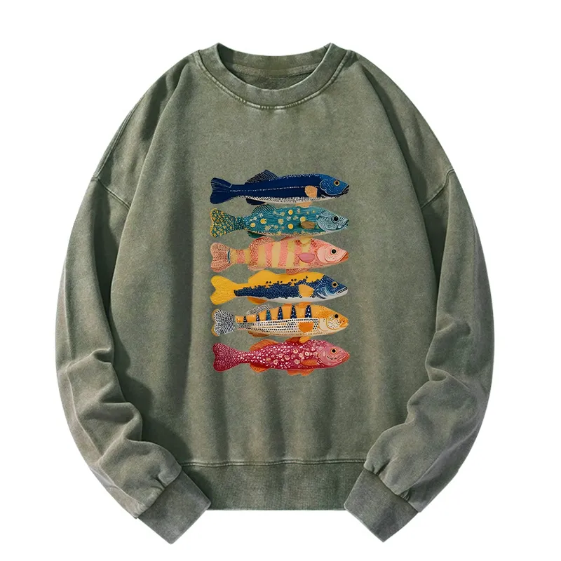 Tokyo-Tiger Colorful Fish Art Collection Washed Sweatshirt
