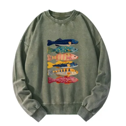 Tokyo-Tiger Colorful Fish Art Collection Washed Sweatshirt
