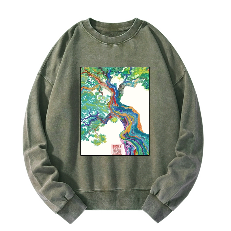 Tokyo-Tiger Colorful Magic Tree Washed Sweatshirt
