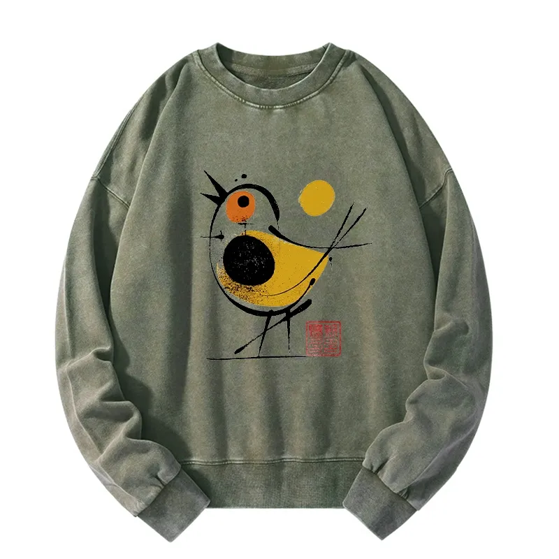 Tokyo-Tiger Aesthetic Yellow And Black Bird Washed Sweatshirt