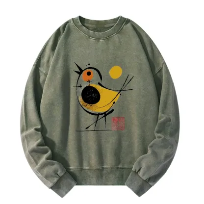 Tokyo-Tiger Aesthetic Yellow And Black Bird Washed Sweatshirt