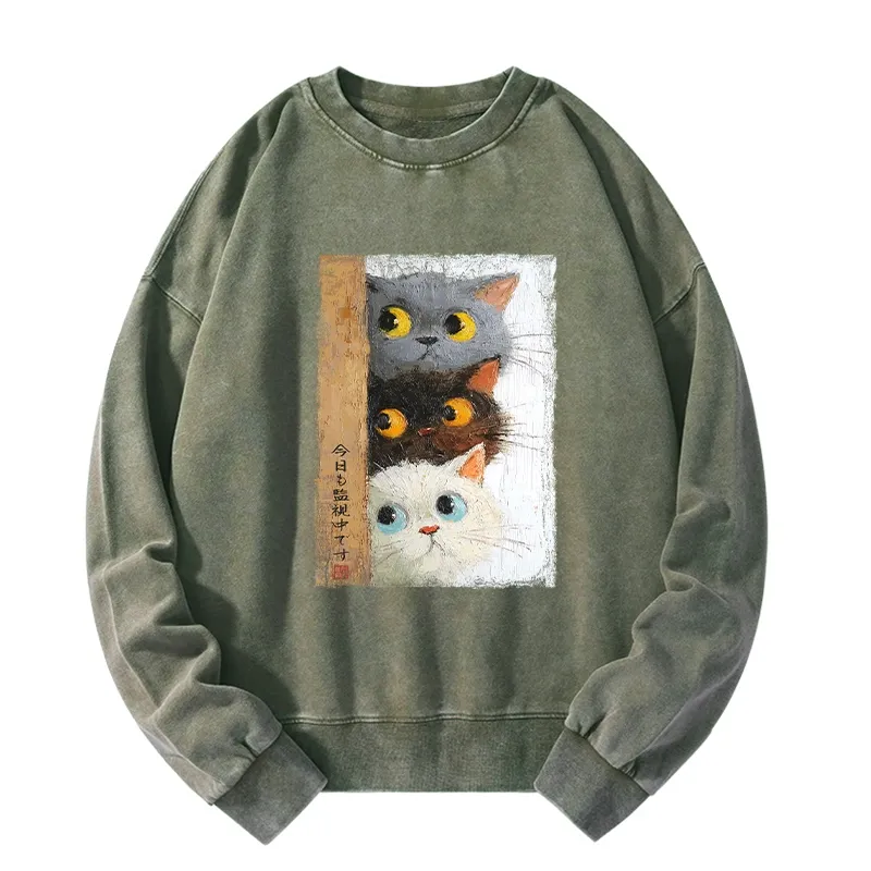 Tokyo-Tiger Three Cute Cats Watch You Washed Sweatshirt