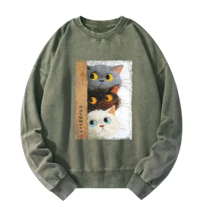 Tokyo-Tiger Three Cute Cats Watch You Washed Sweatshirt