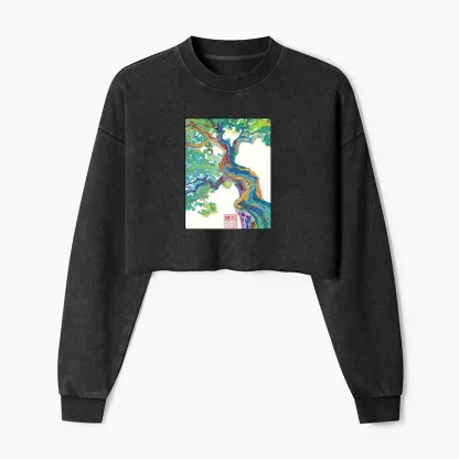 Tokyo-Tiger Colorful Magic Tree Washed Crop Sweatshirt
