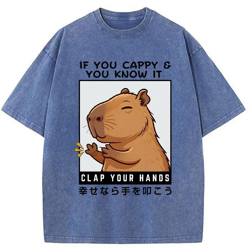 Tokyo-Tiger Capybara Clapping Washed T-Shirt