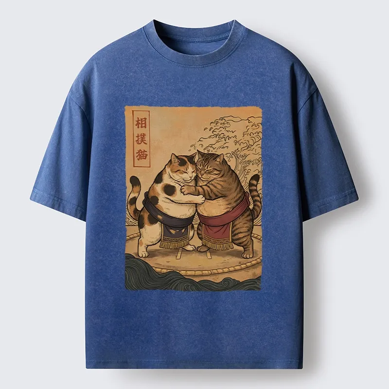 Tokyo-Tiger Sumo Cats Ready To Fight Washed T-Shirt
