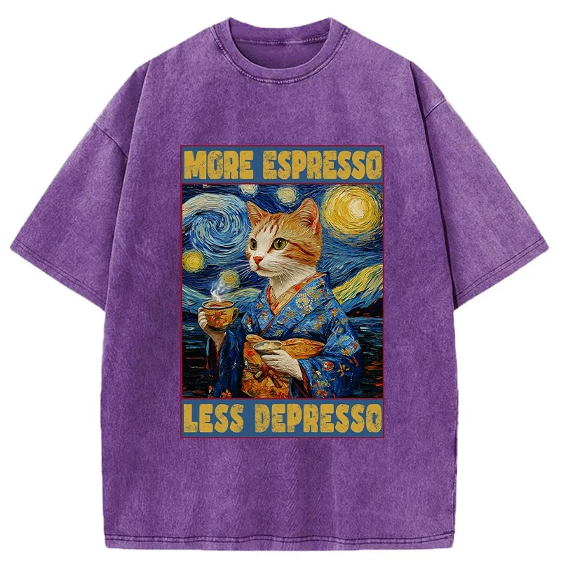 Tokyo-Tiger Funny More Espresso Less Depresso Washed T-Shirt