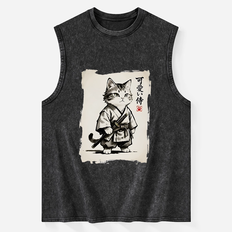 Tokyo-Tiger Japanese Samurai Cat Illustration Washed Tank
