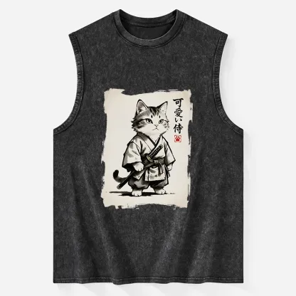 Tokyo-Tiger Japanese Samurai Cat Illustration Washed Tank