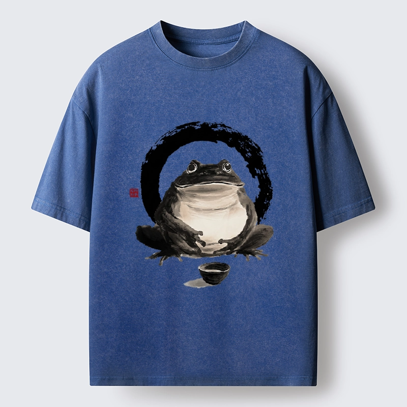 Tokyo-Tiger Zen Frog With A Tea Bowl Washed T-Shirt