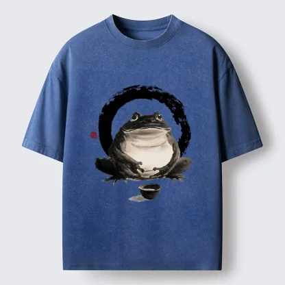 Tokyo-Tiger Zen Frog With A Tea Bowl Washed T-Shirt