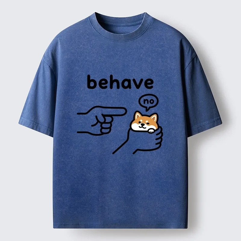 Tokyo-Tiger Funny Shiba Refusing To Behave Washed T-Shirt