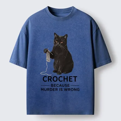 Tokyo-Tiger Cat Crocheting To Avoid Trouble Washed T-Shirt