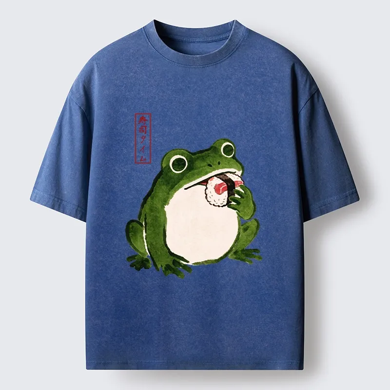 Tokyo-Tiger Sushi Time For The Hungry Frog Washed T-Shirt Sale