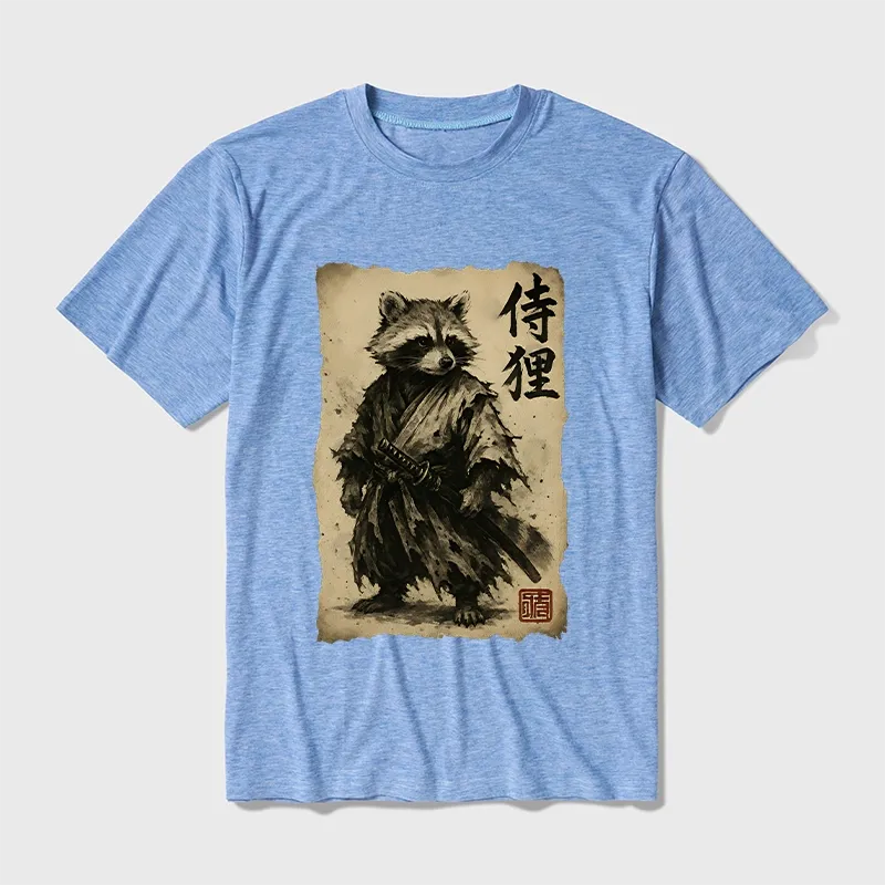 Tokyo-Tiger Retro Raccoon Samurai Cotton Blend T-Shirt