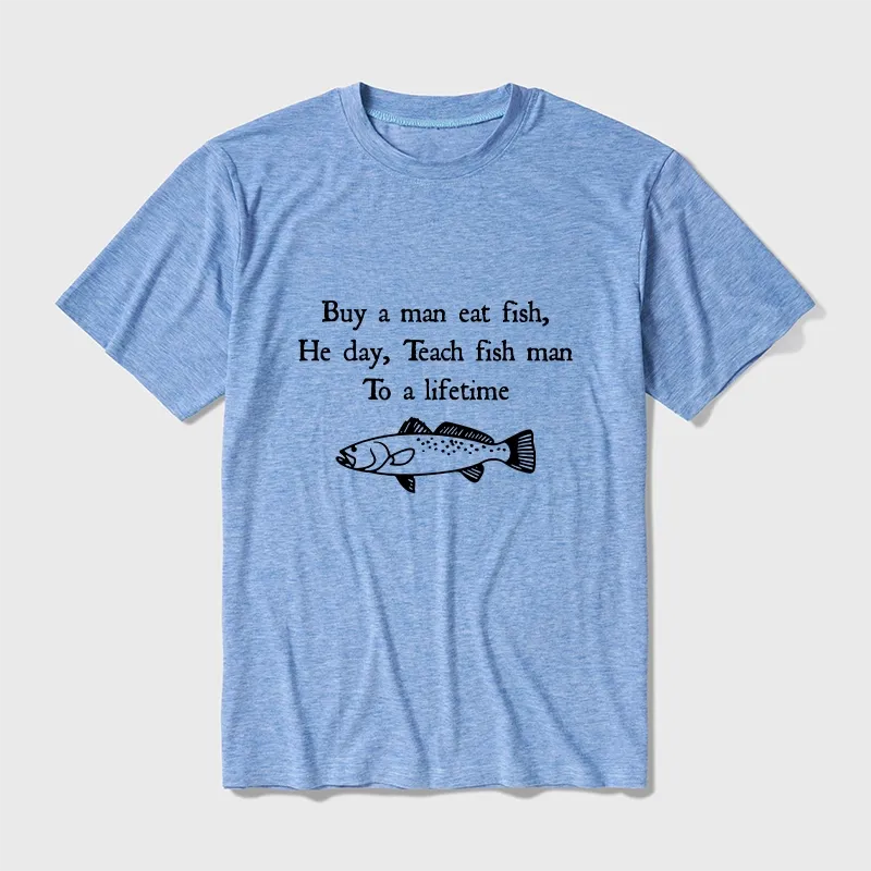 Tokyo-Tiger Man Eat Fish Meme Cotton Blend T-Shirt