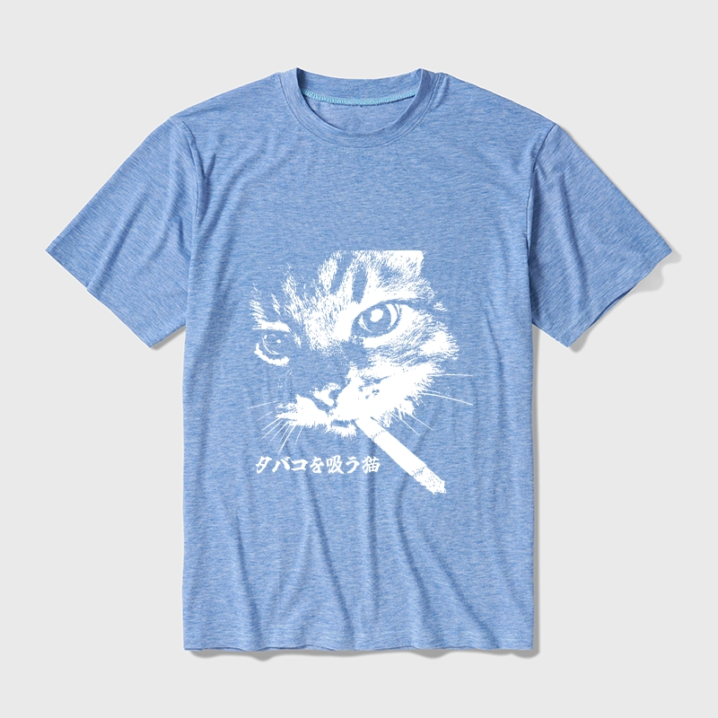 Tokyo-Tiger Retro Cat Smoking Cotton Blend T-Shirt
