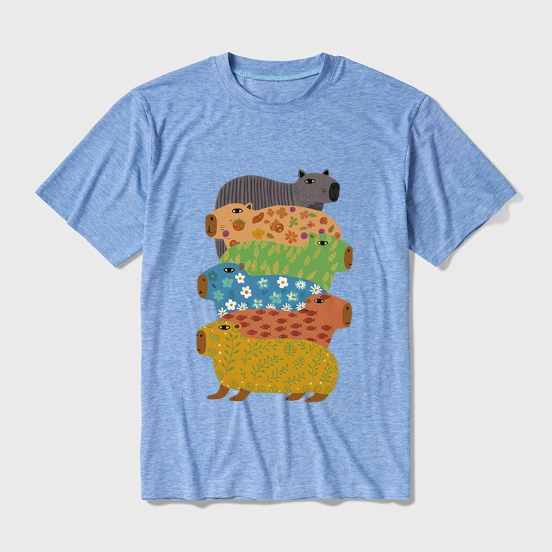 Tokyo-Tiger Colorful Capybaras Cotton Blend T-Shirt