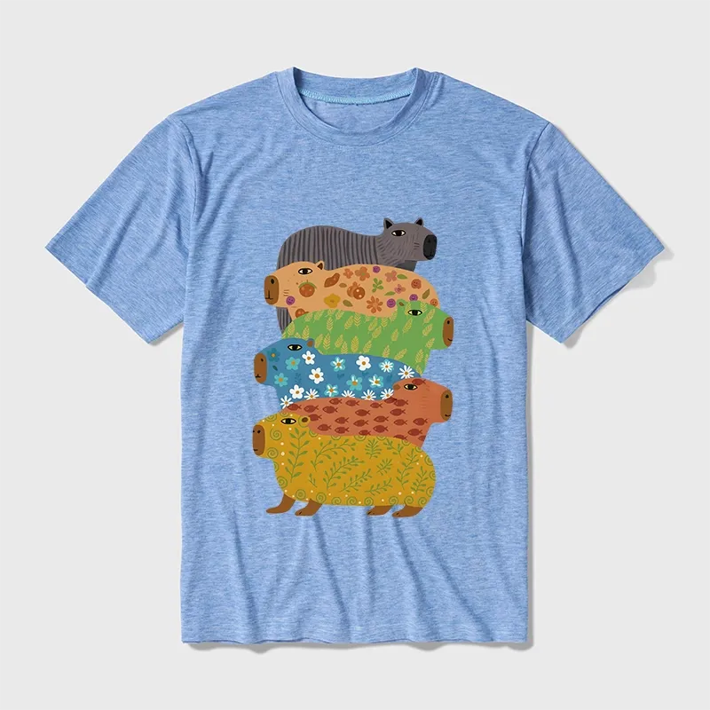 Tokyo-Tiger Colorful Capybaras Cotton Blend T-Shirt