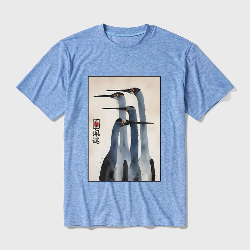 Tokyo-Tiger Retro Sandhill Crane Cotton Blend T-Shirt