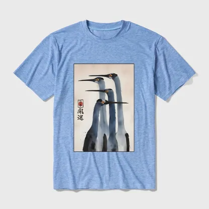 Tokyo-Tiger Retro Sandhill Crane Cotton Blend T-Shirt